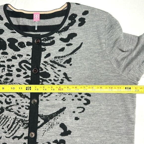 Basler Gray Wool Cardigan Black Print Rhinestones size 50 US 20 - Picture 13 of 13